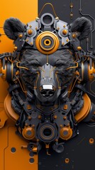 Fototapeta premium Mechanical bear emerging from darkness