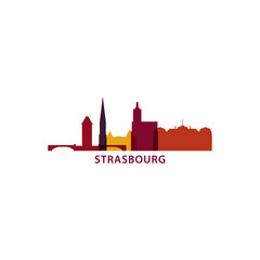 Obraz premium Strasbourg skyline, downtown panorama logo, logotype. France, Alsace city badge contour, isolated vector pictogram with cathedral, monuments, landmarks, skyscraper, bridge