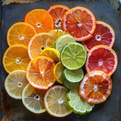 Vivid Citrus Slices Forming Dazzling Kaleidoscopic Pattern