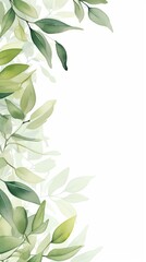 Fototapeta premium A watercolor illustration of delicate green leaves framing a blank space