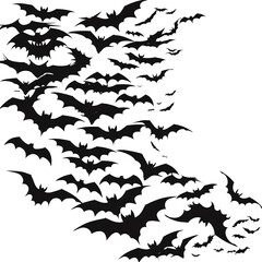 Obraz premium A silhouette clipart of a group of bats flying together