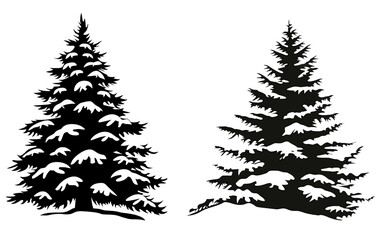 Fototapeta premium set of silhouette clipart of a snow covered pine tree