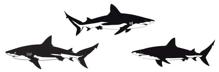 Fototapeta premium set of A silhouette clipart of a sharks swimming