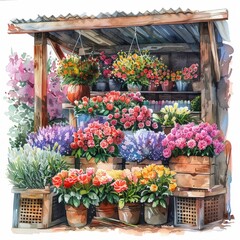 A beautiful watercolor painting of a flower stand