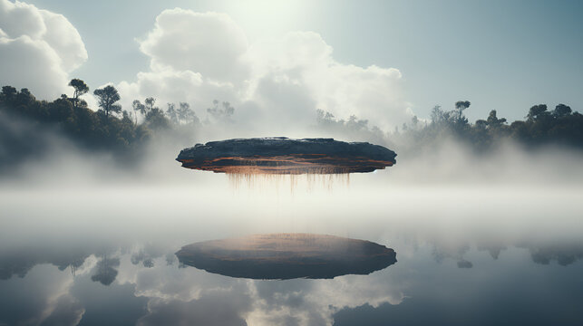 Extraterrestrial Encounter. UFO Hovering Over a Remote Landscape