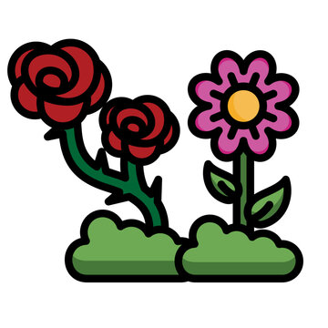red roses and purple flower garden clip art preview