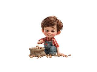 Cartoon character, child planting trees