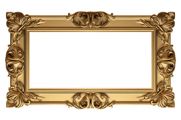 Old and noble isolated golden frame on transparent background.