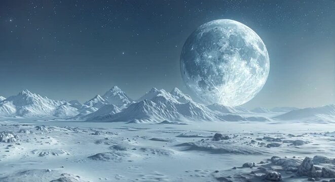 Moonlit night over a snowy landscape, clear sky above ideal for mystical themes