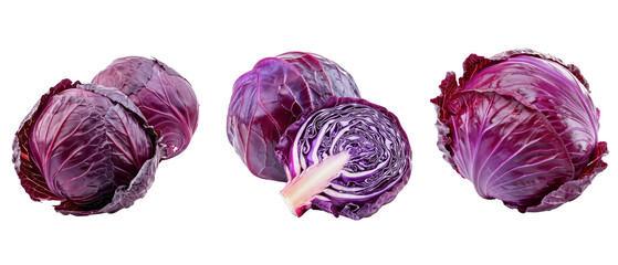 Collection of red cabbage isolated on white background - Powered by Adobe