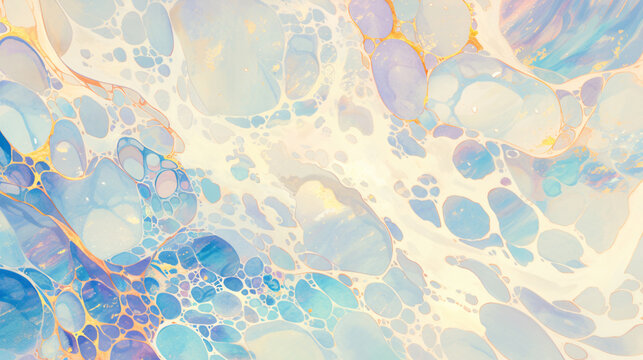 Abstract Blue and Gold Bubbles for Art Background with copy space text for social media