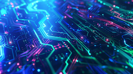 Blue Green Circuit Board for Technology Background with copy space text for website