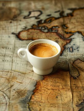 coffee cup on world map