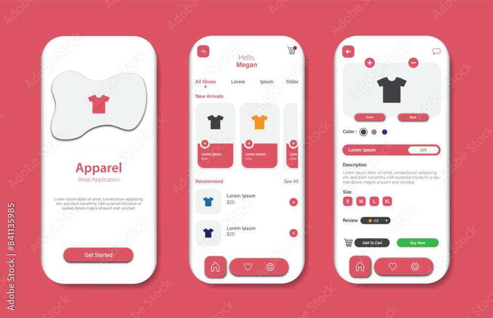 Wall mural application to buy apparel. collection of online apparel store interface templates. responsive gui f