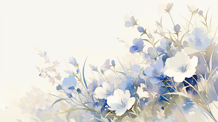 Watercolor Blue and White Flowers for Floral Background with copy space text for website