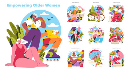 Naklejka premium Empowering Older Women. Flat Vector Illustration