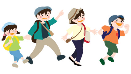 親子でお出かけを楽しむ家族のベクターイラスト