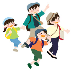 親子でお出かけを楽しむ家族のベクターイラスト