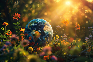 World environment and Earth Day concept with colorful globe and eco friendly enviroment.