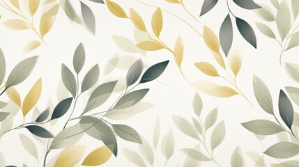 painting featuring abstract watercolor-style green and yellow leaves on a light gray background, wallpaper