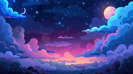 Serene Evening Mountain Landscape - Detailed Flat Design Wallpaper with Artistic Simplicity