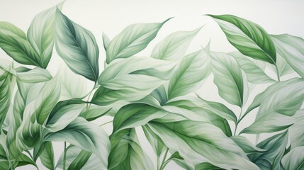 A close-up watercolor painting of green leaves with a white background, creating a soft and natural aesthetic, wallpaper