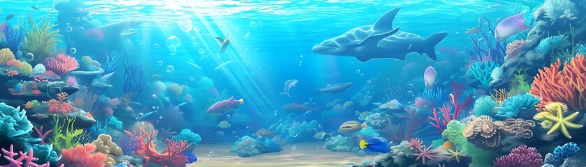 a colorful array of fish swim among vibrant corals in a vibrant underwater world