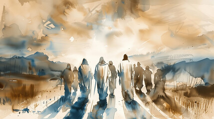 jesus and 12 disciples water color 