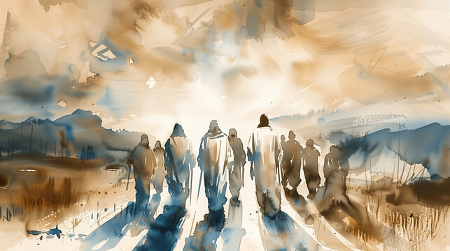 jesus and 12 disciples water color 