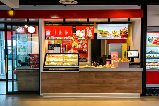 Front view of a fast-food restaurant franchise store