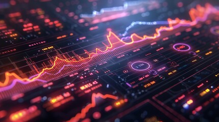 Fototapeta premium Financial data chart with glowing lines and graphs