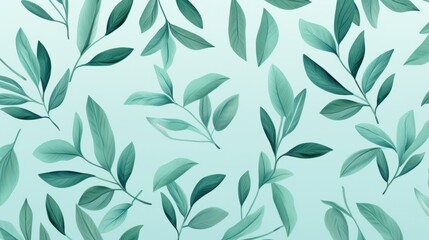 Fototapeta premium pattern featuring green leaves on a light blue background, wallpaper