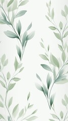 Fototapeta premium pattern of watercolor green leaves on a white background, wallpaper