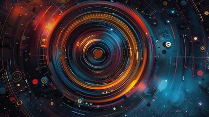Fototapeta premium Abstract sound amplifying circle, intricate patterns, vibrant colors, modern, tech-inspired