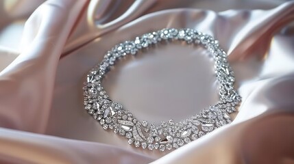 Silver necklace with diamonds for women on a white background