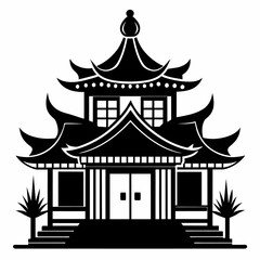 Chinese house black silhouette illustration