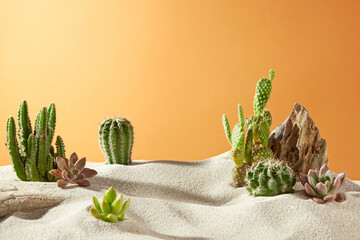 Creative template for designing with desert theme, light yellow sand side with many type of desert...