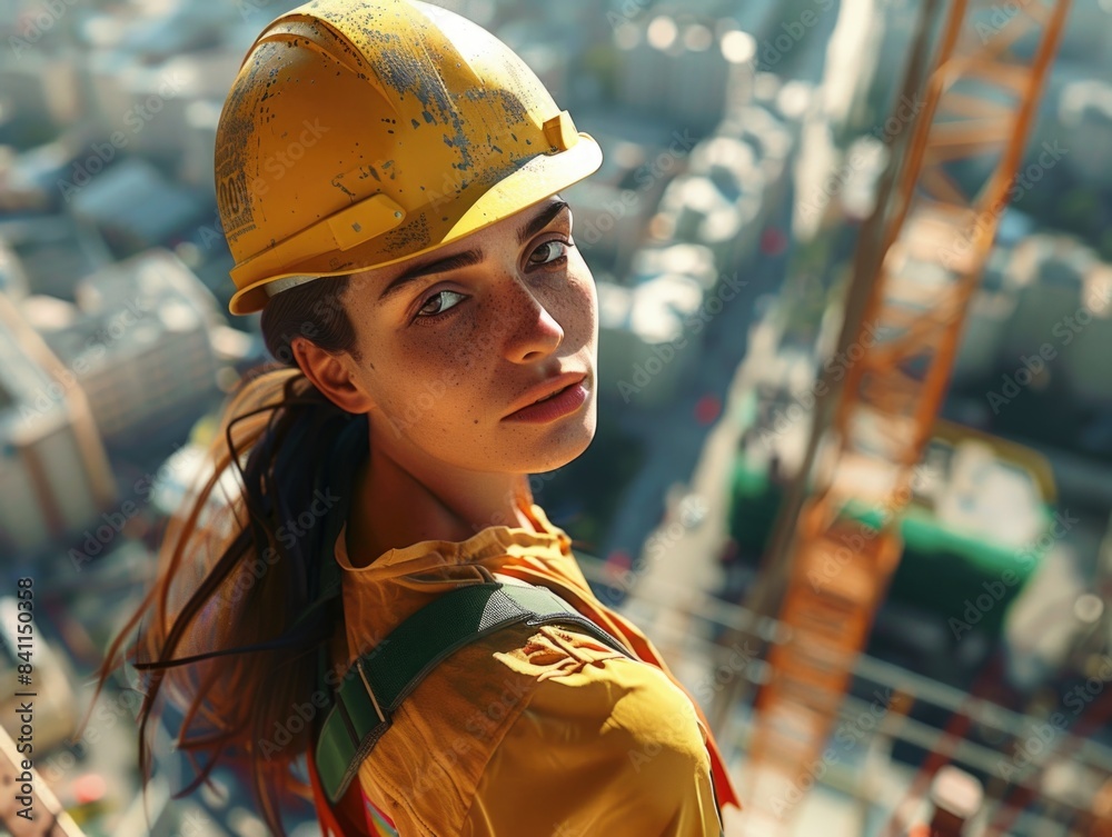 Sticker Woman on rooftop with hard hat