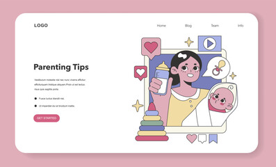 Family Guidance set. Sharing nurturing advice and infant care through digital media. Flat vector illustration