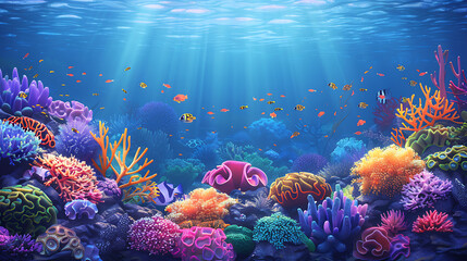 Naklejka premium Vibrant Coral Reef with Diverse Marine Life