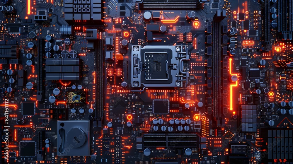 Poster A symphony of digital pulses and signals orchestrating the flow of information across a motherboard, captured in a stunning visual representation.
