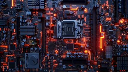 A symphony of digital pulses and signals orchestrating the flow of information across a motherboard, captured in a stunning visual representation.
