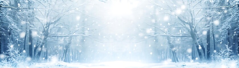 a wintry forest scene with snow - covered trees and a lone tree in the foreground