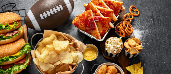 Beer and snacks set. Football season or fans party concept.