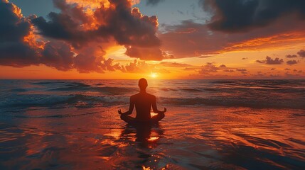 Fototapeta premium Peaceful sunset meditation on the beach