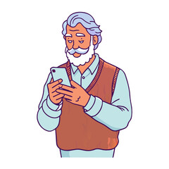 vector senior man using a smartphone full 