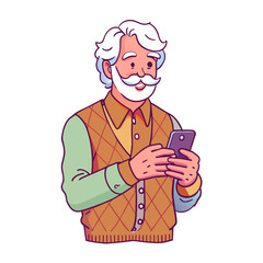 vector senior man using a smartphone full 