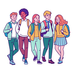 Obraz premium Young European high school students with backpacks having fun together