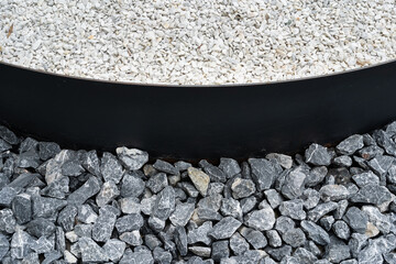 Limestone light crushed stone close up. loose gravel, construction and mining business.