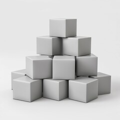 Obraz premium A group of grey packing cubes are stacked on a white background